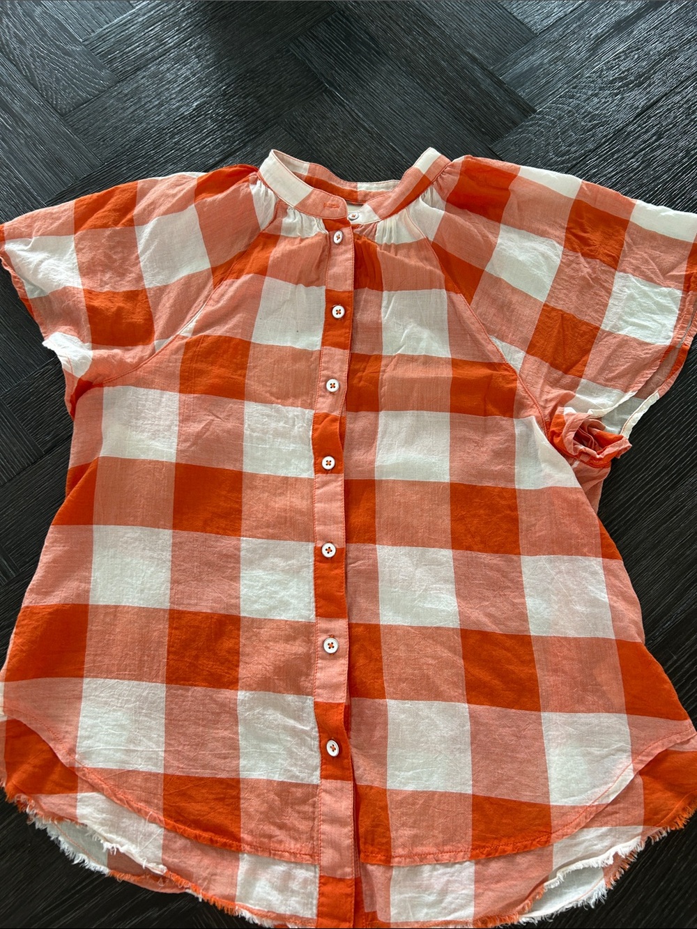 Maeve Anthropologie Orange and White Gingham Button-Up Top